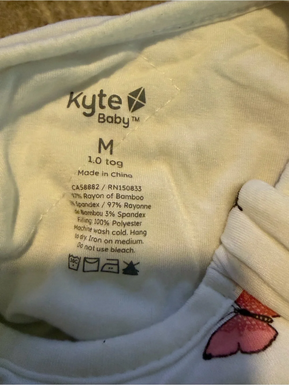 Kyte Baby Sleep Bag Medium 1.0 TOG Butterfly Print Bamboo Rayon Wearable Blanket